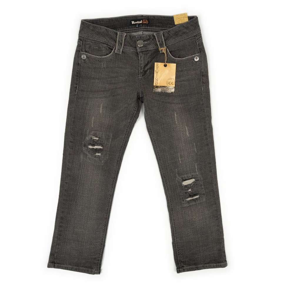 NEW REWIND black grey distressed Straight leg jeans size 11